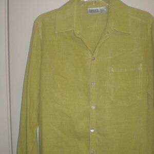 Women's Chico's Design Olive Green Linen Long Shirt Jacket Size 1 (8-10)